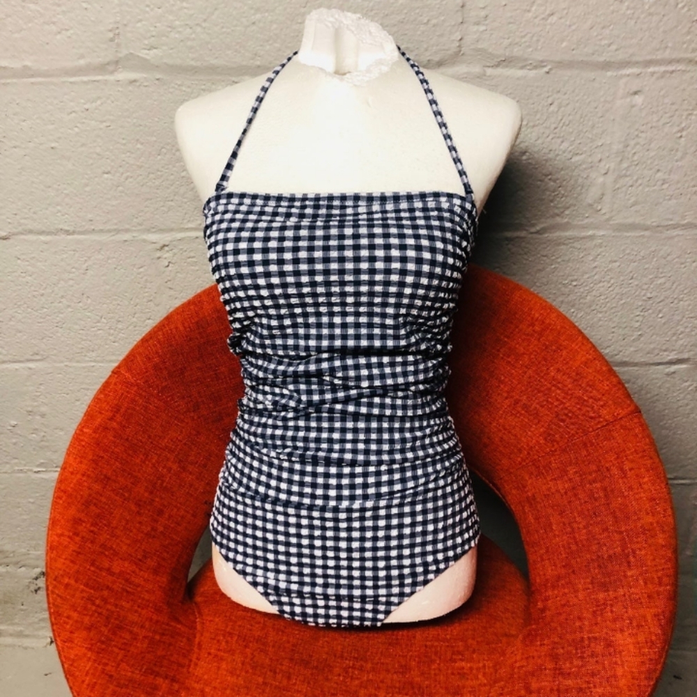 NWT J. Crew Black White Gingham One Piece Swimsuit.  Size 6